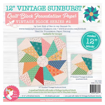 It's Sew Emma - 12" Vintage Sunburst Quilt Block Foundation Paper