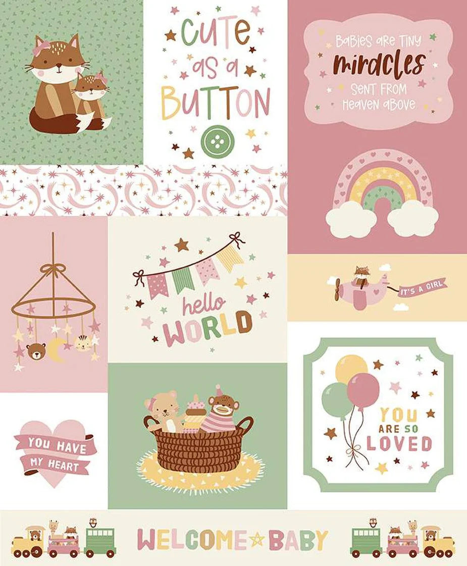Riley Blake - Baby Girl "Cute as a Button" Panel Quilt Kit