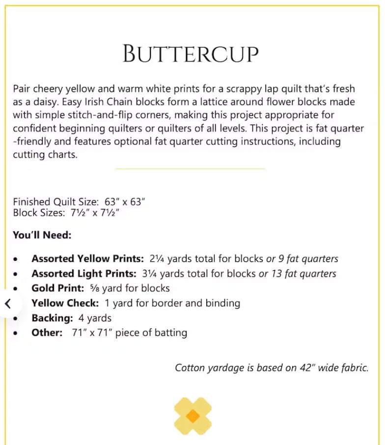 Pattern - Jen Daly Quilts - Buttercup